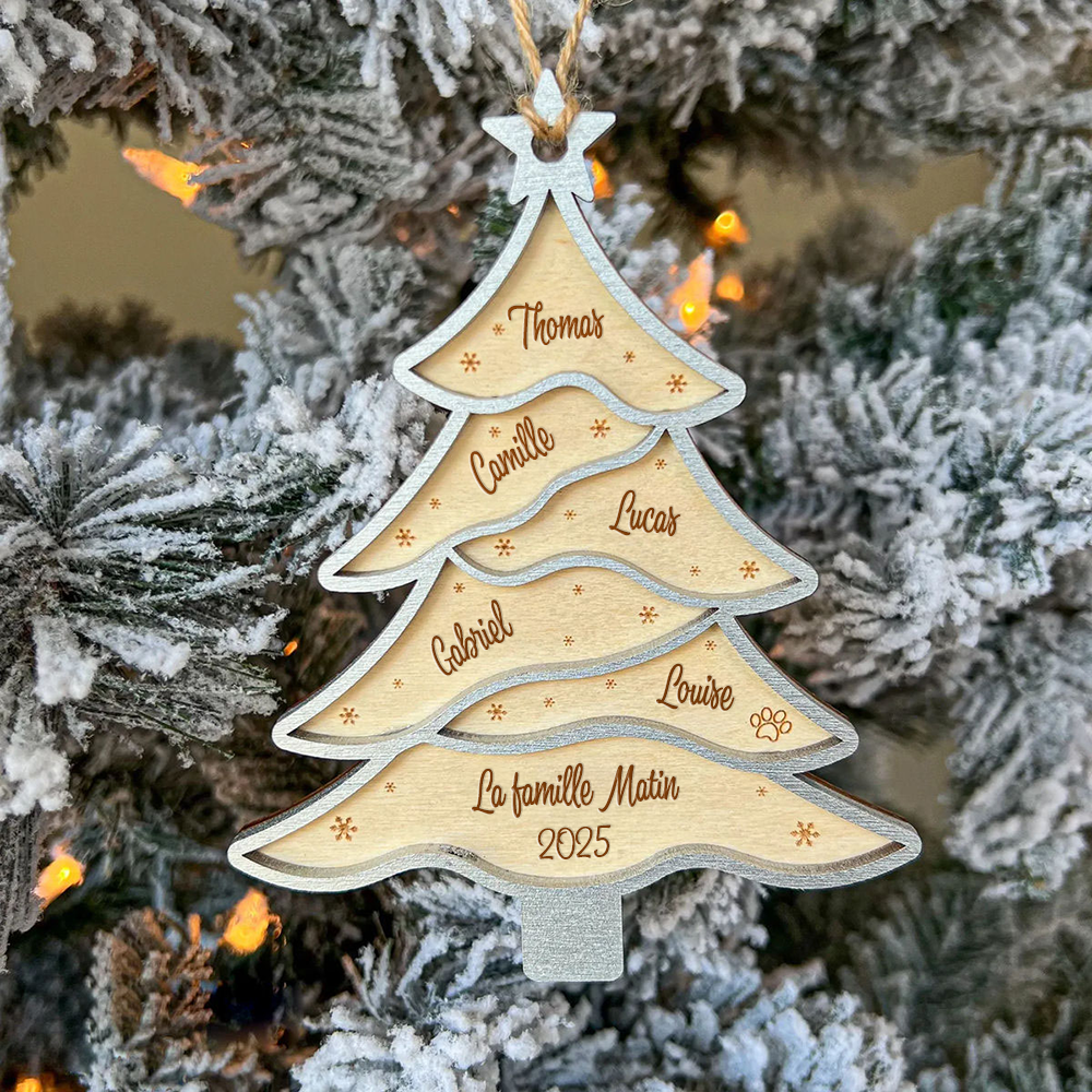 Orement pour sapin de Noël avec sapin et nom Pendentif de Noël personnalisé