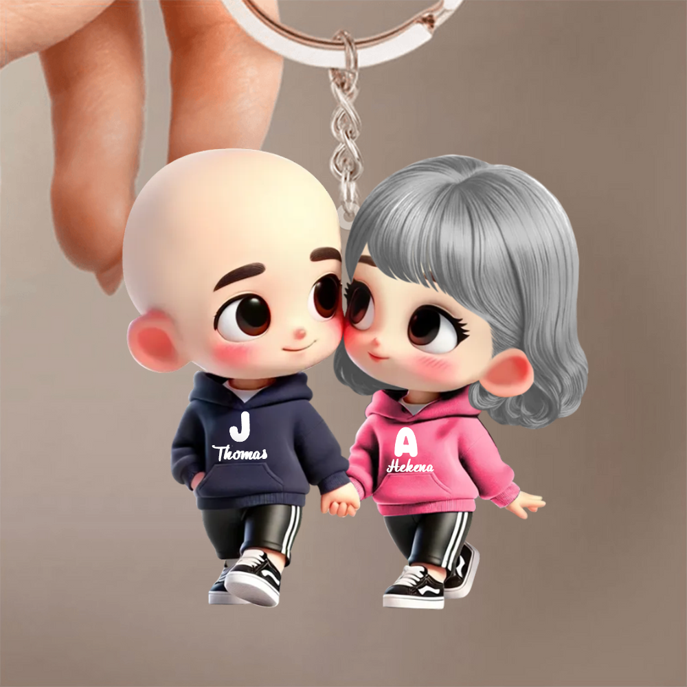 Adorable couple en dessin animé – Porte-clés voiture personnalisé en acrylique