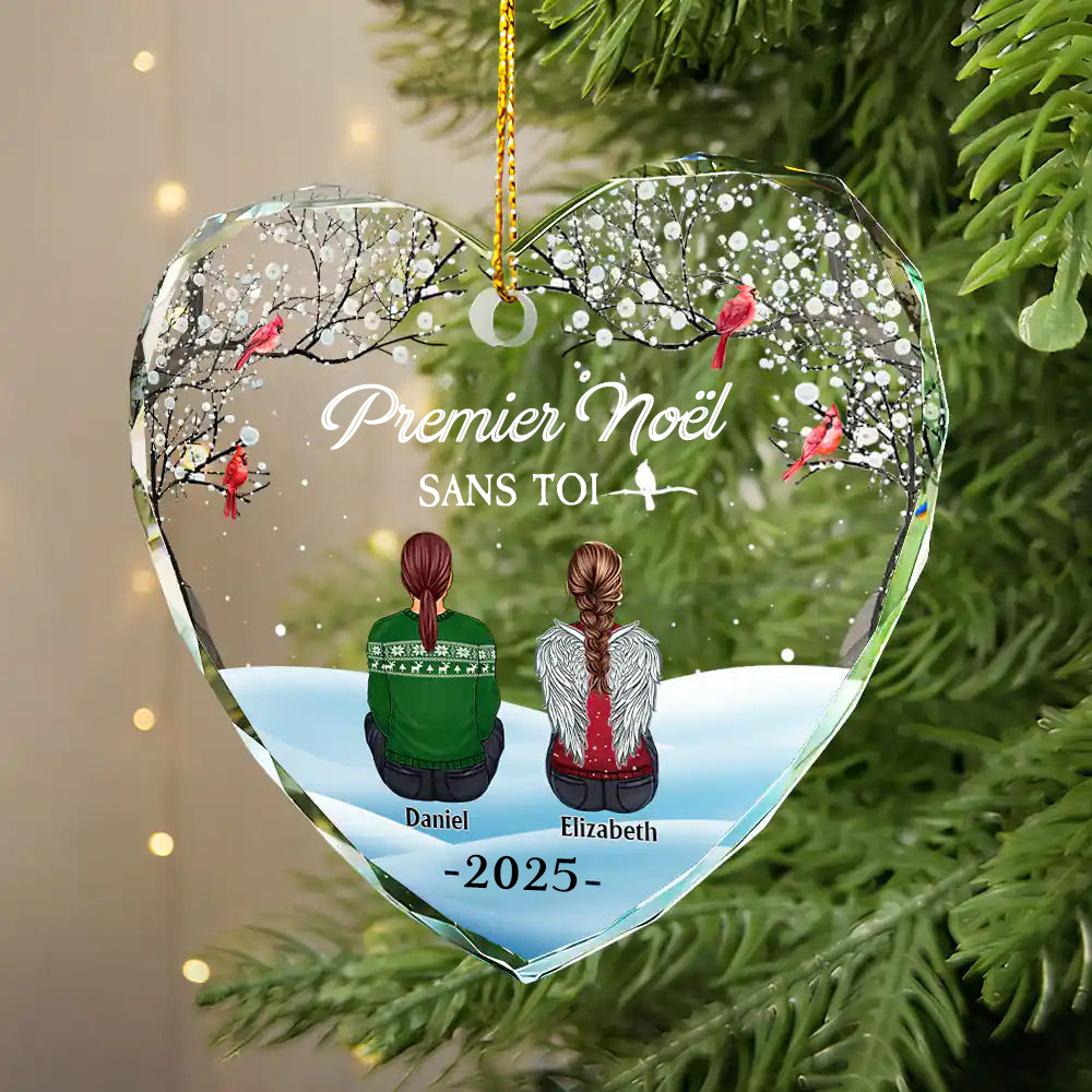 Ornement en verre en forme de cœur – Premier Noël sans toi – Décoration de sapin commémorative