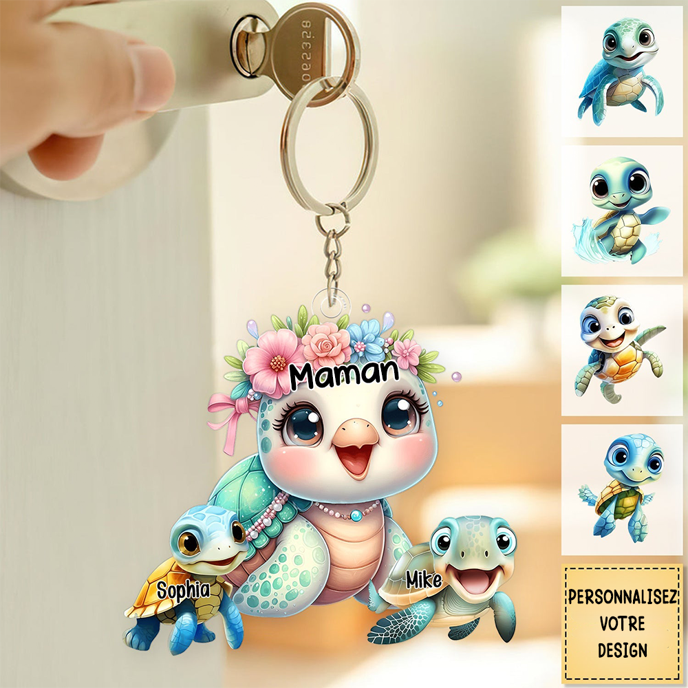 Adorable tortue - Porte-clés en acrylique personnalisé pour mamie et maman