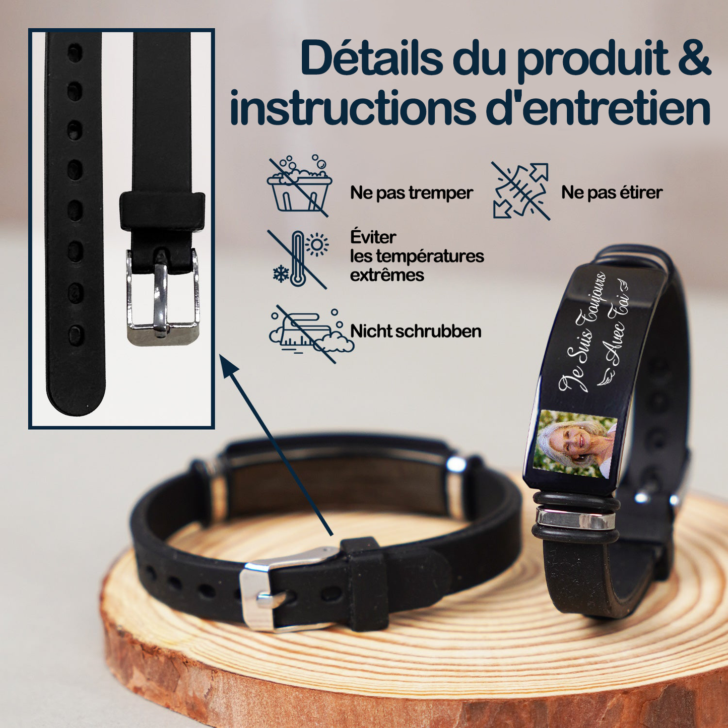 Toujours avec toi – Bracelet ajustable personnalisé