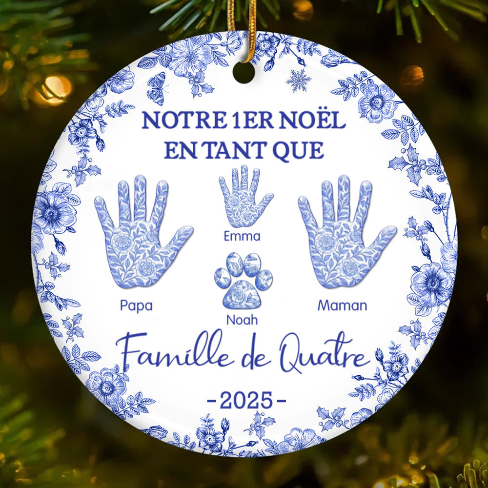 Notre premier Noël en famille... Décoration pour sapin de Noël avec empreinte de main et nom