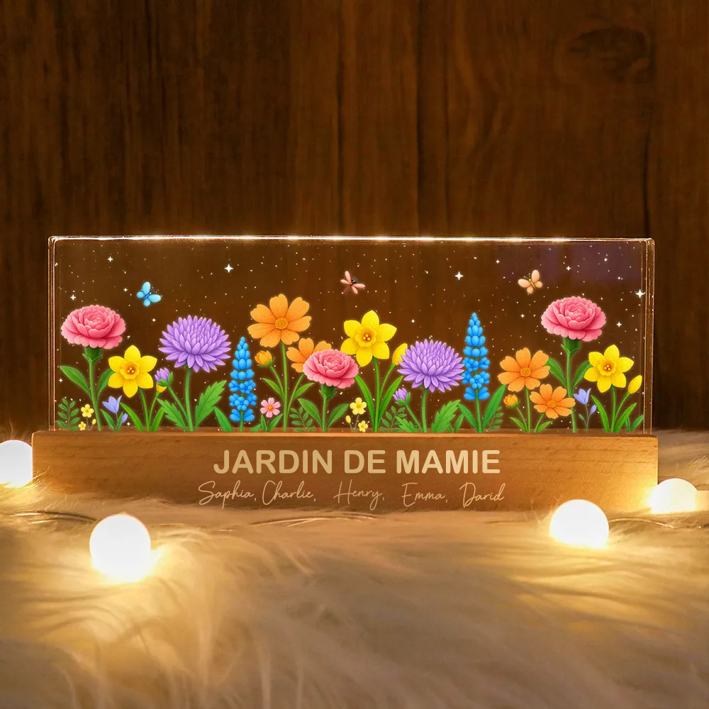 Veilleuse LED personnalisée avec motif floral – Cadeau pour mamie et maman