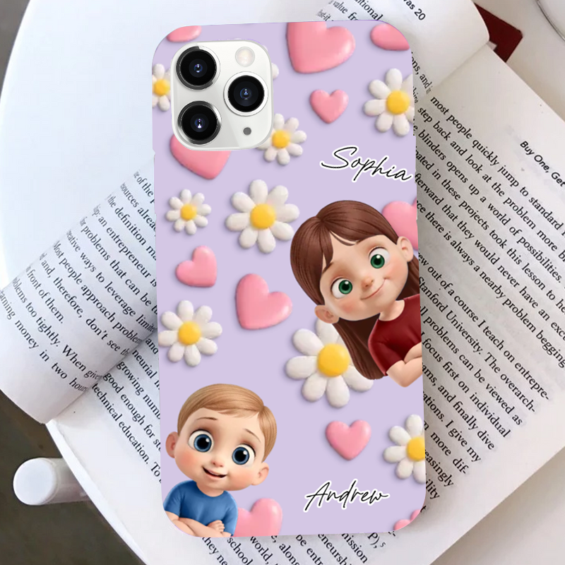 Coque de téléphone en silicone avec enfants Coque de téléphone personnalisée pour iPhone et Samsung Cadeau pour mamie et maman