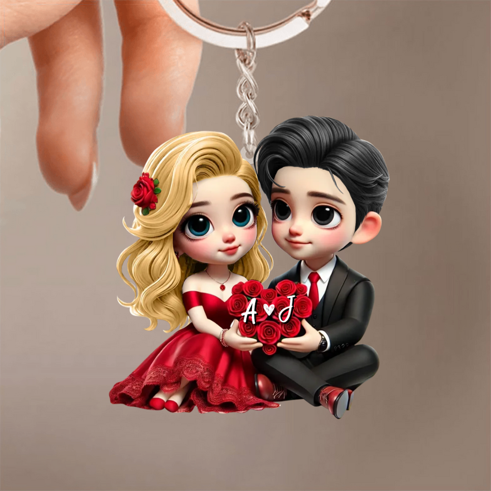 Couple avec cœur – Porte-clés en acrylique personnalisé, cadeau pour couple