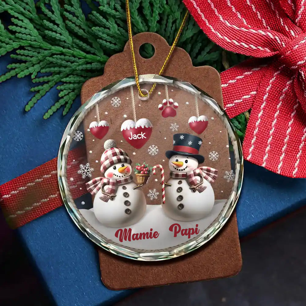 Bonhomme de neige avec noms Décoration de Noël Décoration en verre pour parents ou grands-parents