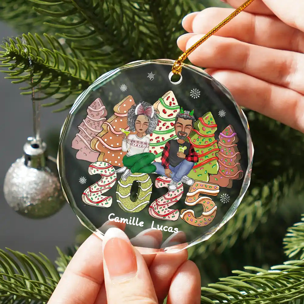 2025 Famille Gâteau & Arbres à biscuits Décoration de Noël personnalisée en verre pour sapin de Noël avec parents, enfants et animaux domestiques
