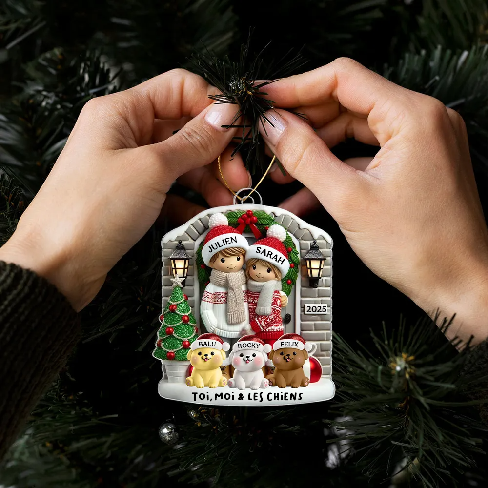 Ornement de Noël personnalisé pour couple avec animal de compagnie en option (chien ou chat)