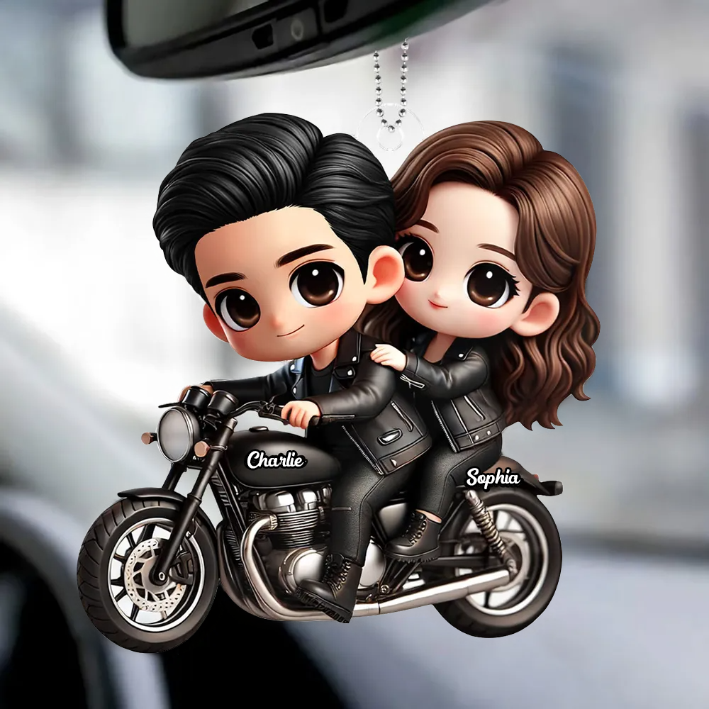 Couple sur moto – Pendentif en acrylique personnalisé, cadeau pour couple