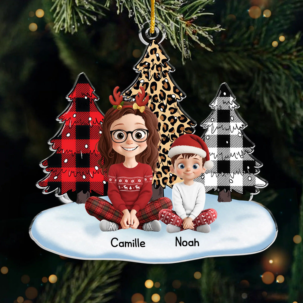 Maman/Mamie avec enfants - Pendentif personnalisé en acrylique Décoration de Noël