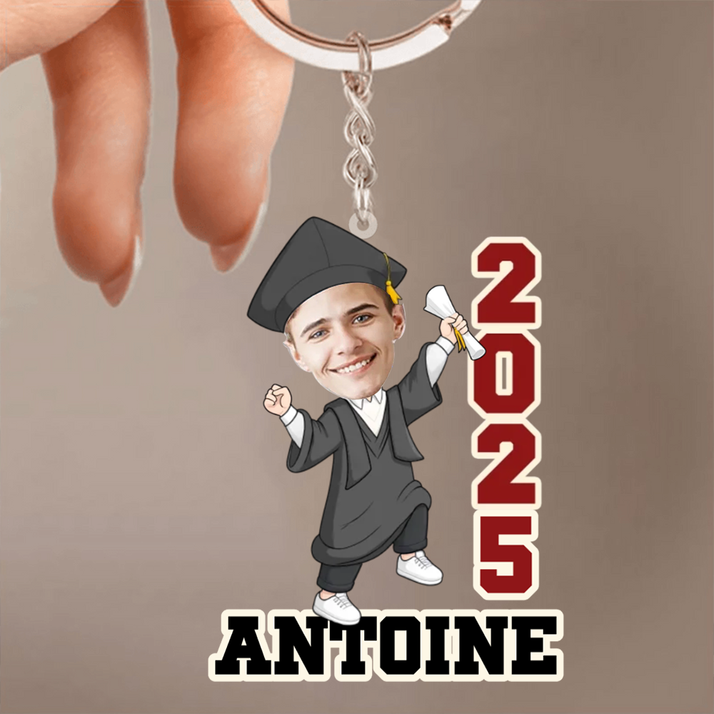 Porte-clés photo personnalisé avec année et prénom pour la remise des diplômes