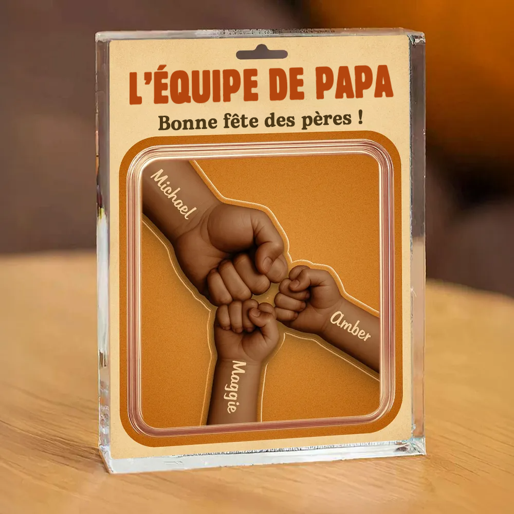 Poing en avant – Plaque en acrylique personnalisée avec prénom pour papa et papy