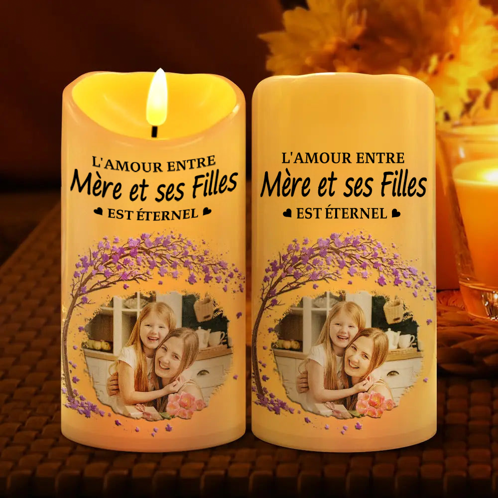 L’amour entre... est éternel – Bougie LED personnalisée avec photo