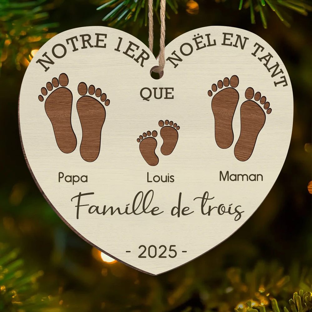 Notre Premier Noël en Famille de ... – Ornement en Bois Personnalisé avec Empreintes