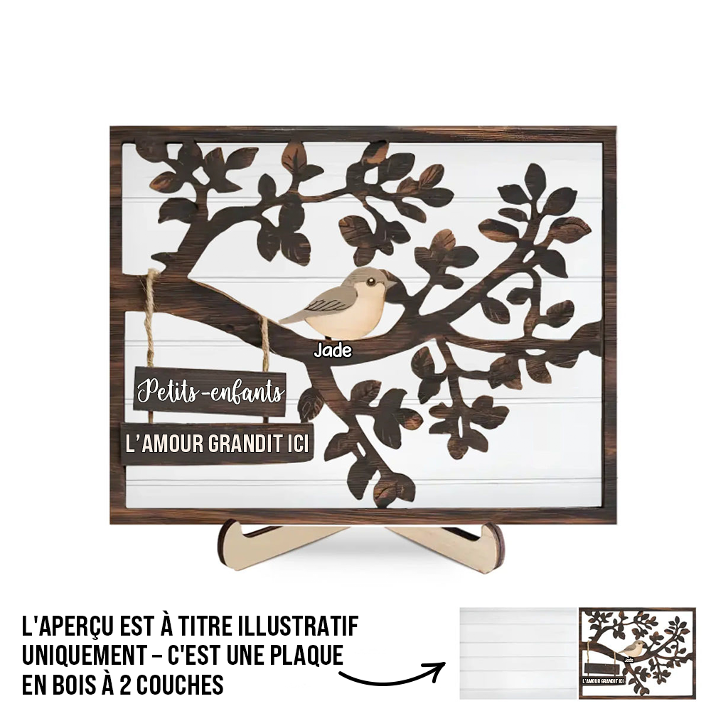 Plaque en bois personnalisée avec arbre et oiseaux – Cadeau pour la famille