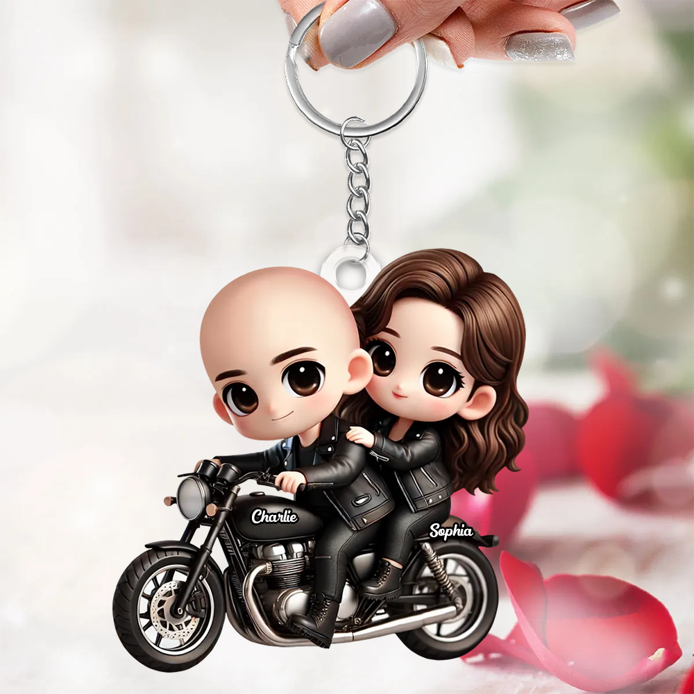 Couple sur moto – Porte-clés en acrylique personnalisé, cadeau pour couple
