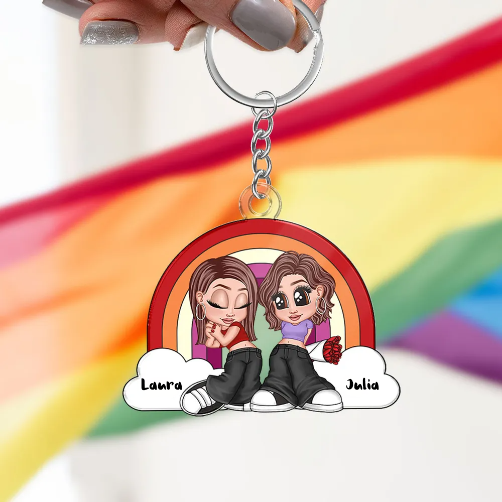 Porte-clés personnalisé en acrylique – Cadeau pour couple LGBT arc-en-ciel