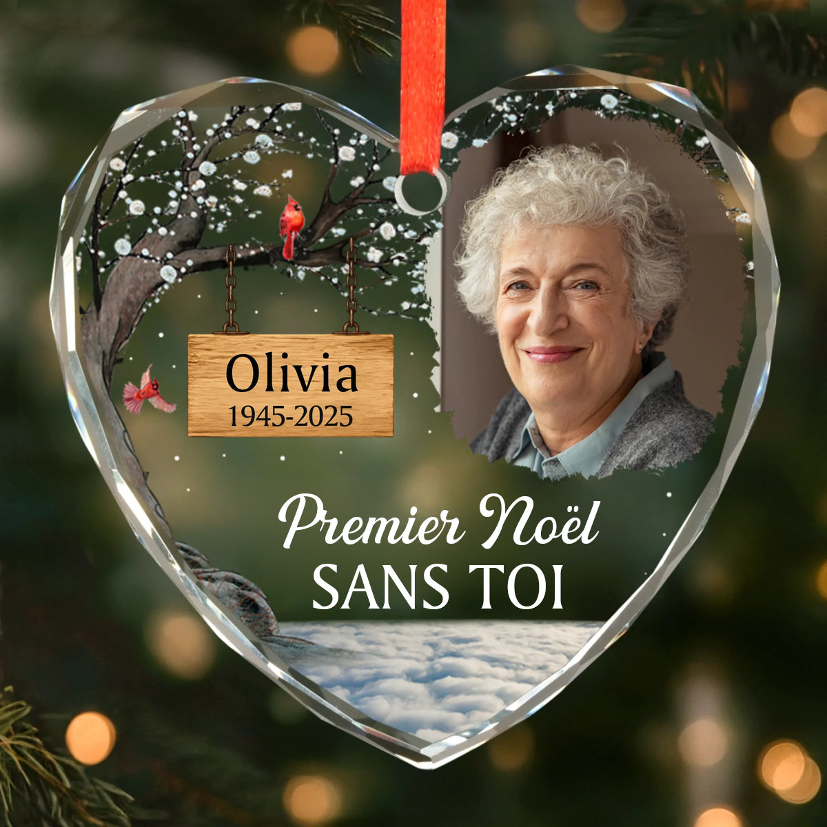 Premier Noël sans toi- ornement en verre avec photo Décoration de Noël
