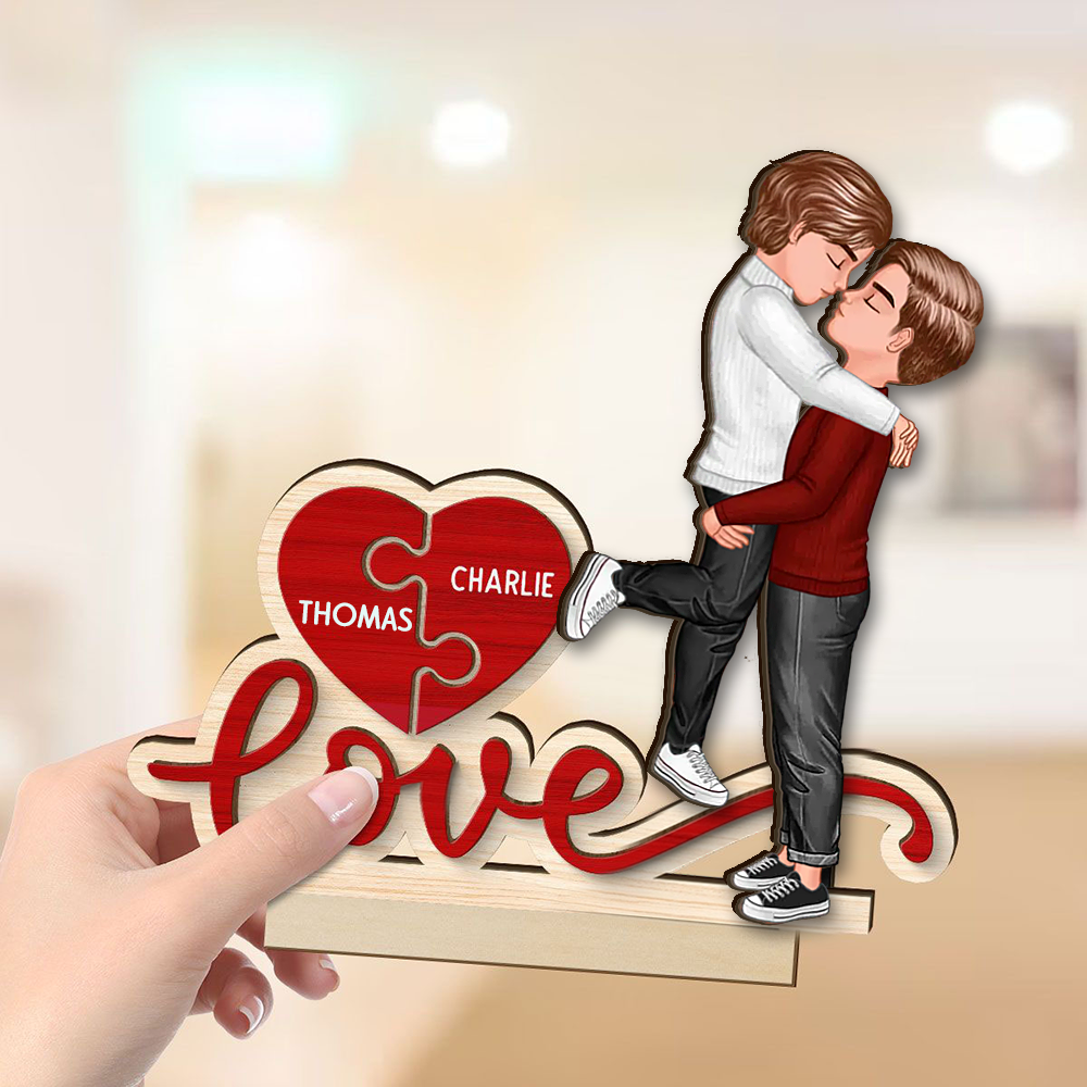 Love – Plaque en bois personnalisée avec 2 personnages et prénoms, cadeau pour couple
