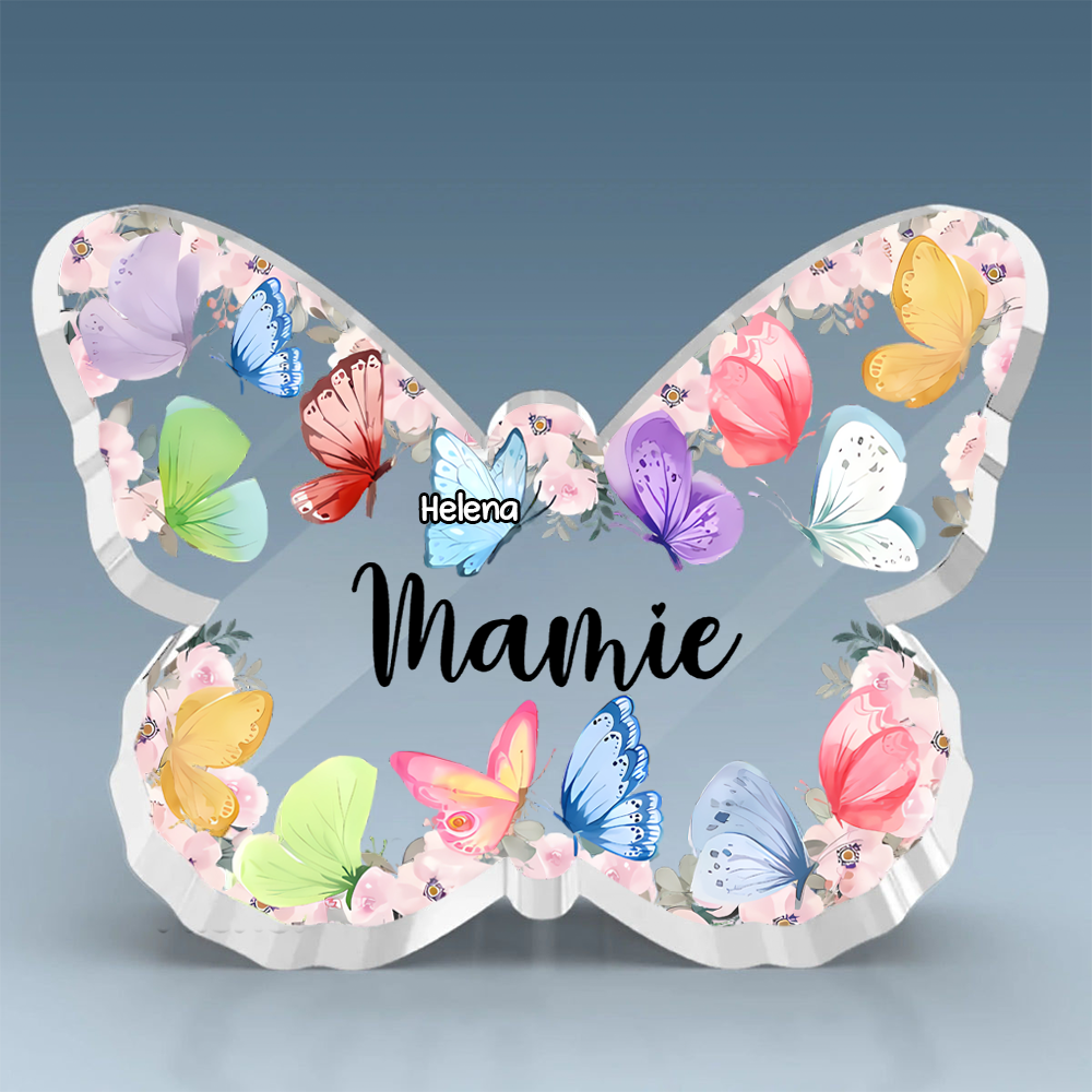 Plaque en acrylique personnalisée avec des papillons – Cadeau pour Mamie