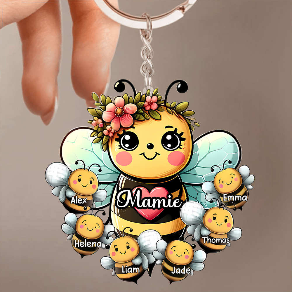 Abeilles – Porte-clés en acrylique personnalisé pour Mamie et Maman