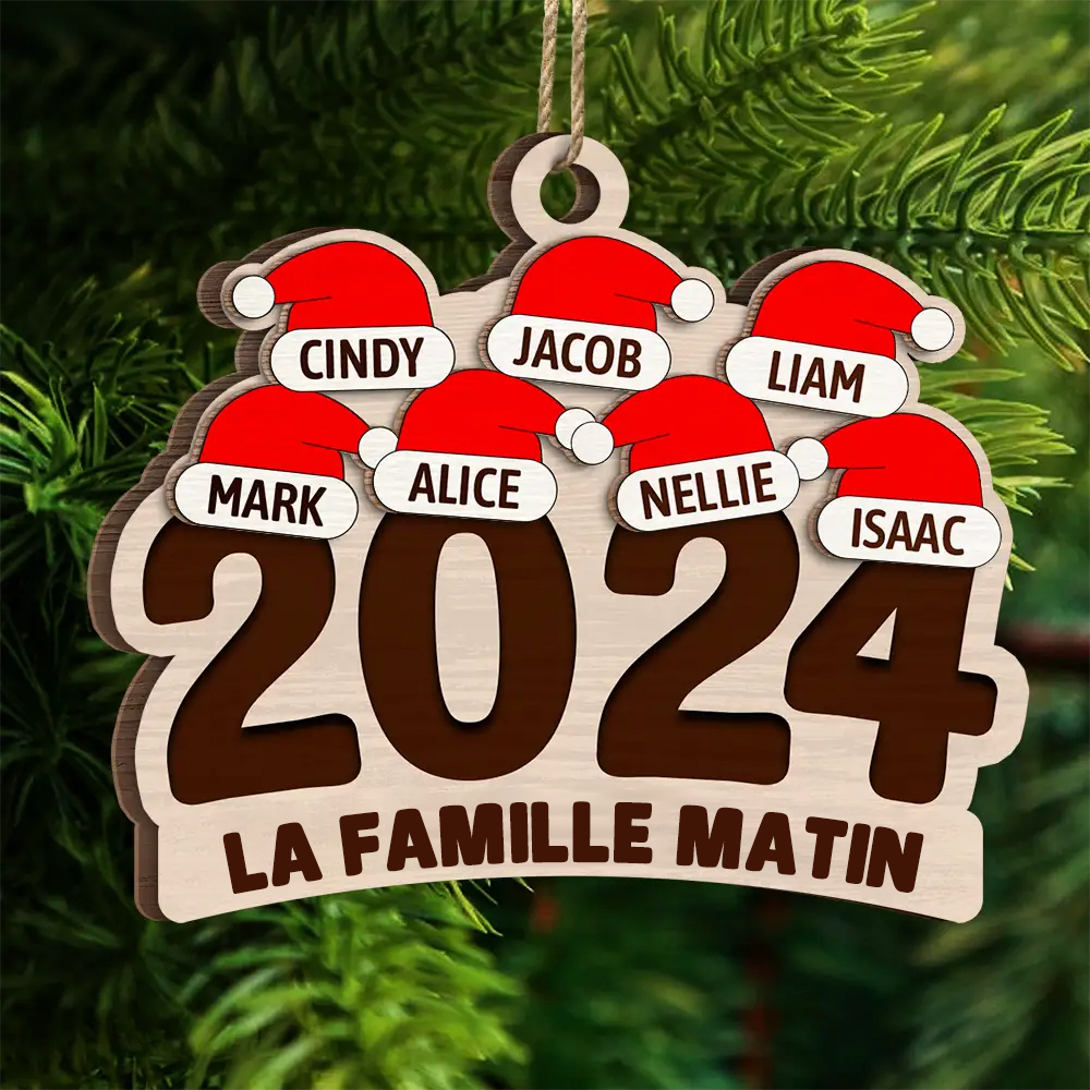 Pendentif de Noël personnalisé 2024 - Noms de famille et animaux domestiques