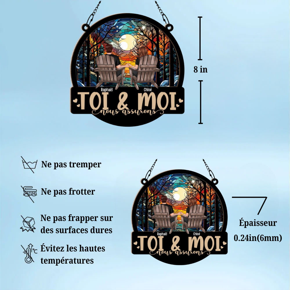 Fenêtres personnalisées en acrylique et en bois Attrape-soleil ornemental pour couple d'amoureux