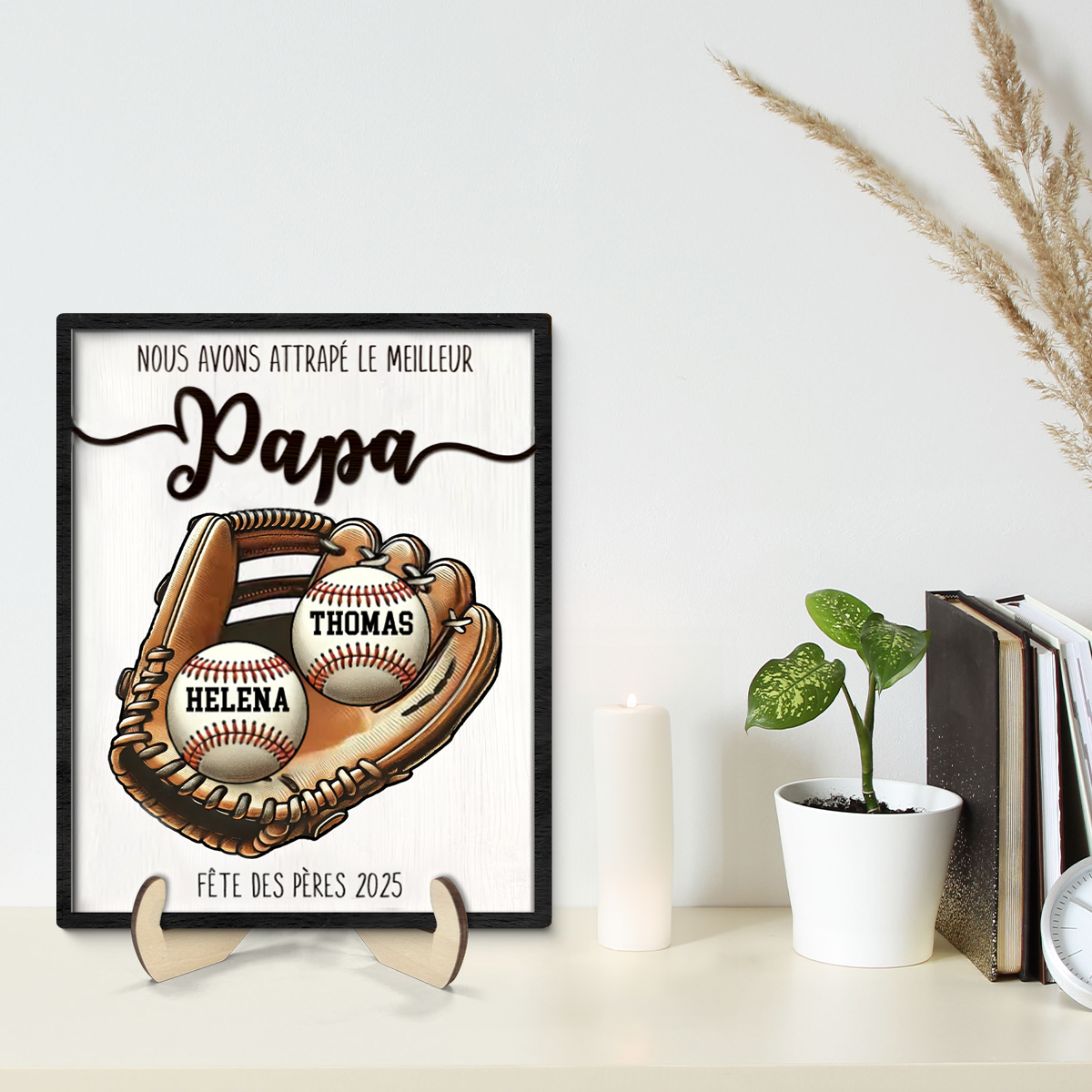 Attrapé... - Plaque en bois personnalisée avec des balles de baseball