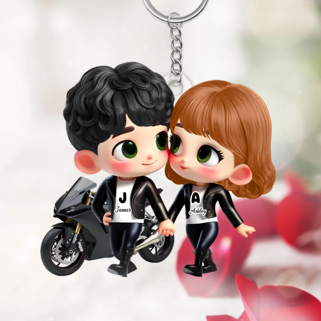 Porte-clés en acrylique Couple à moto – Cadeau pour couple