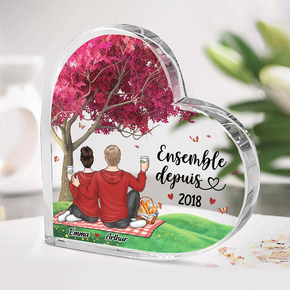 Cœur en acrylique « Ensemble depuis… » avec thème pique-nique – Cadeau pour couple