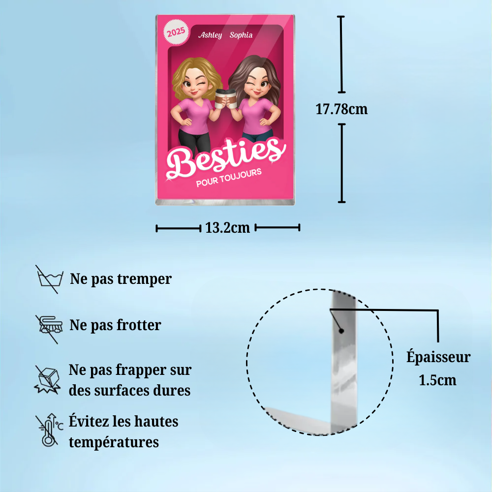 Bloc (plat) acrylique personnalisé avec 2 à 6 femmes – Cadeau pour meilleure amie et sœur