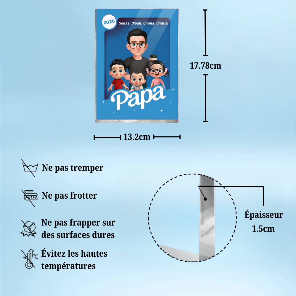 Bloc en acrylique personnalisé avec papa et enfants – Cadeau pour père et grand-père