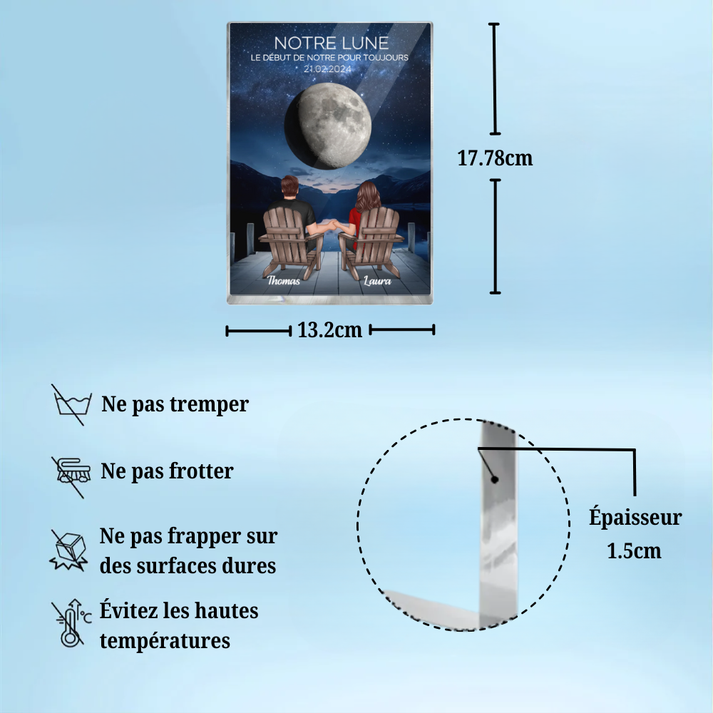 Notre lune - Bloc acrylique personnalisé avec 2 personnes et la lune Cadeau pour couple