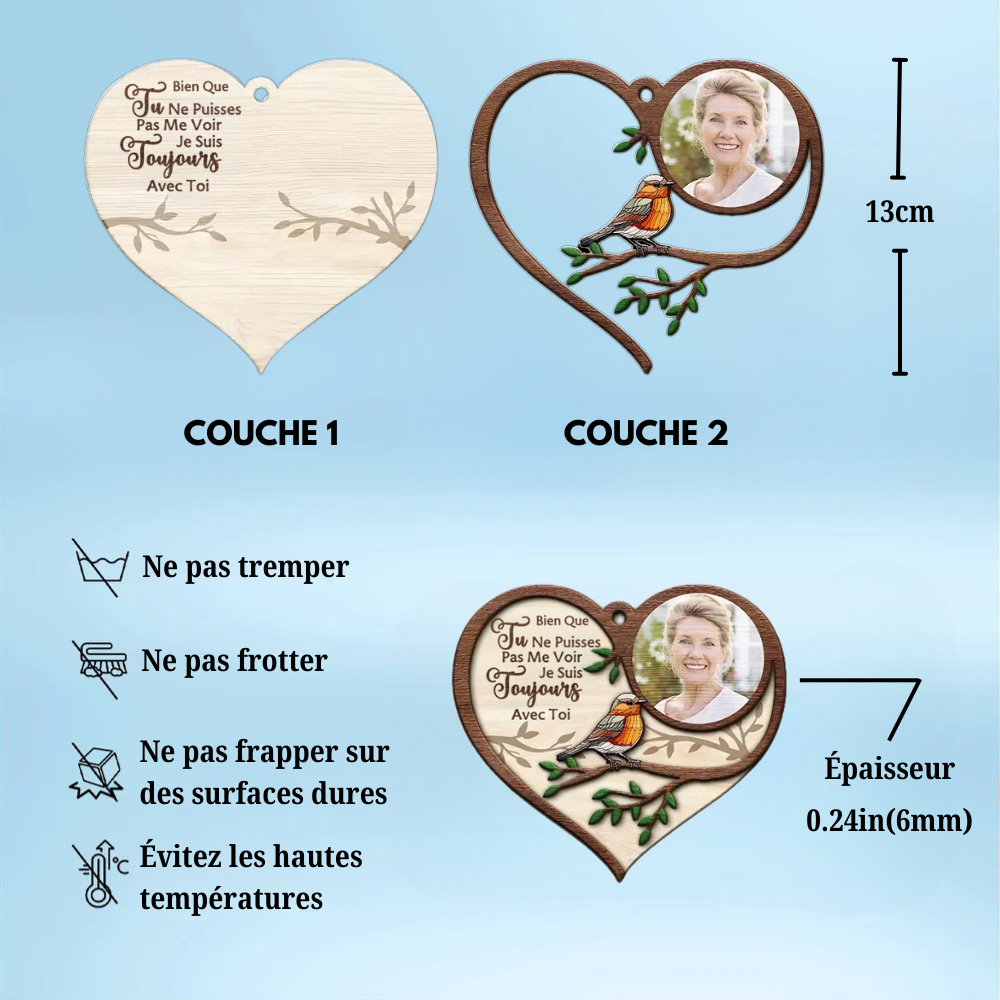 Ornement commémoratif personnalisé avec photo - ornement en bois à deux couches