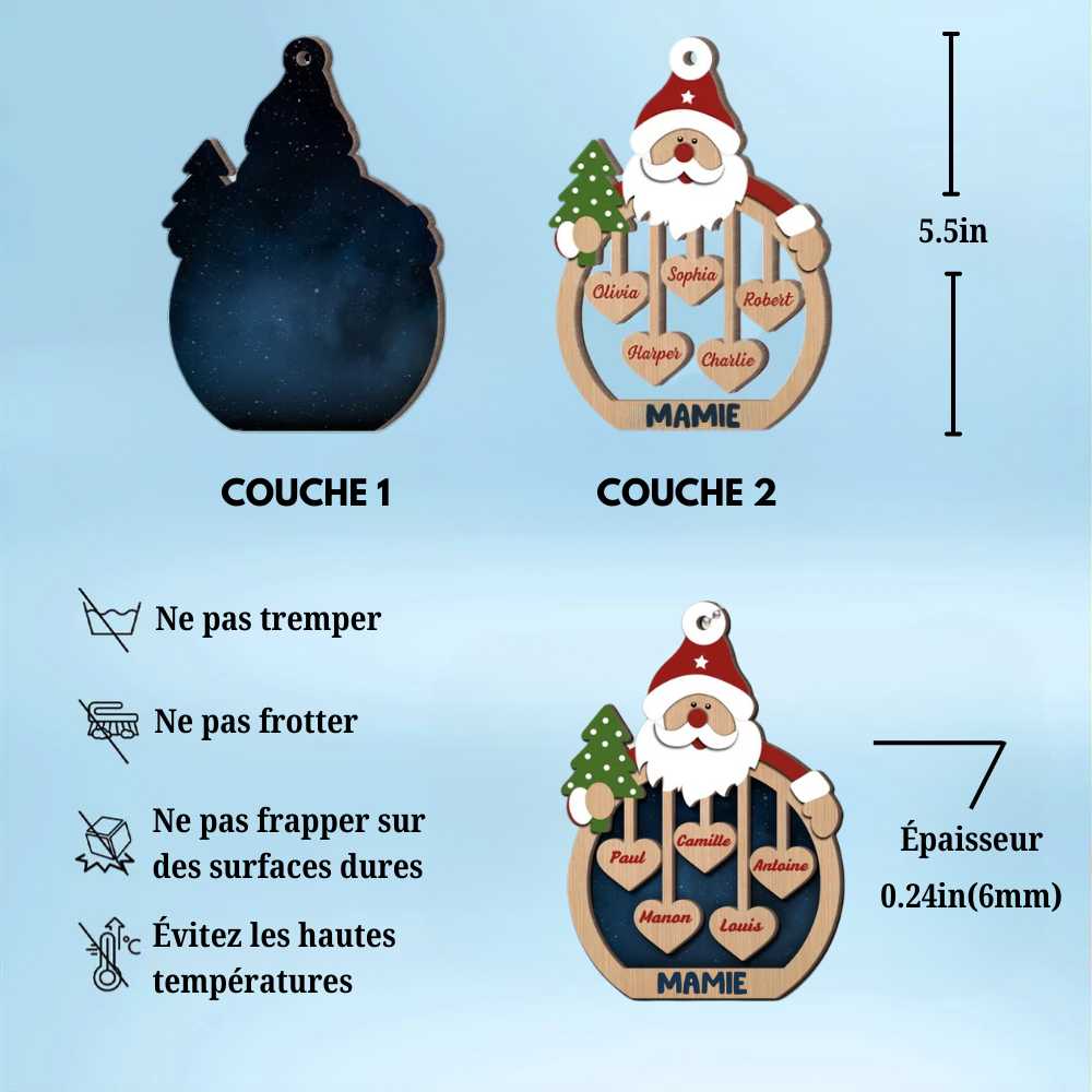Les chéris du Père Noël - Ornement en bois personnalisé à 2 couches