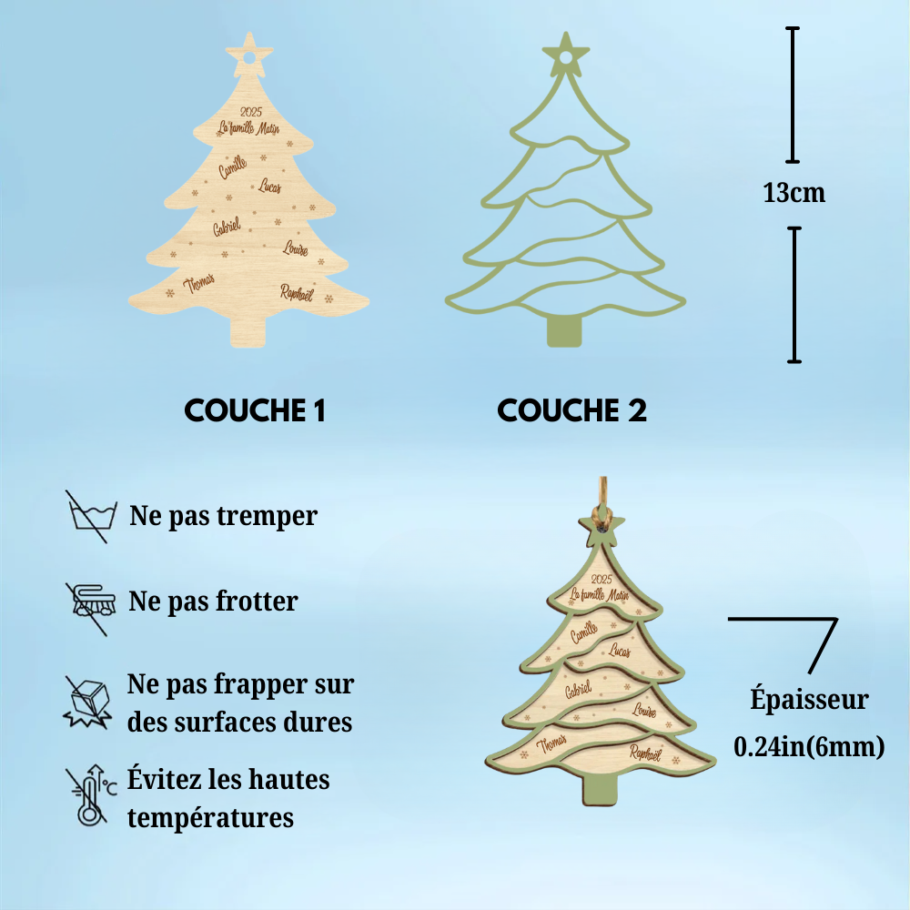 Orement pour sapin de Noël avec sapin et nom Pendentif de Noël personnalisé