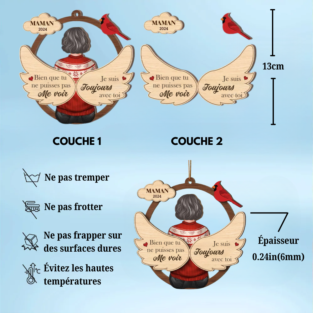 Ornement commémoratif pour un être cher perdu – Porte-clé personnalisé en bois à 2 couches