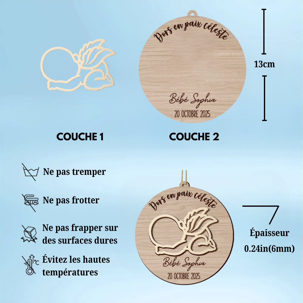 Décoration commémorative en bois personnalisée « Dors en paix céleste » – 2 couches, souvenir pour bébé ange et famille