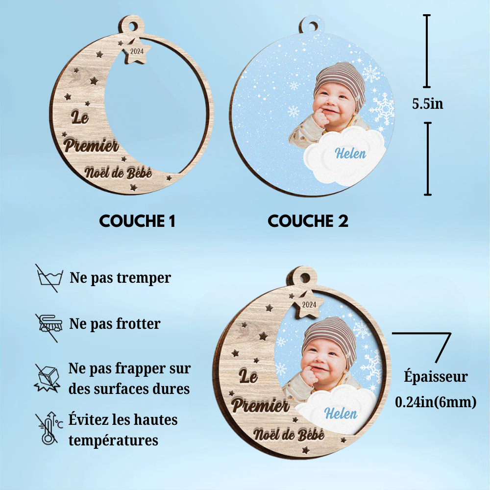 Ornement de Noël en bois - Pendentif bébé avec photo