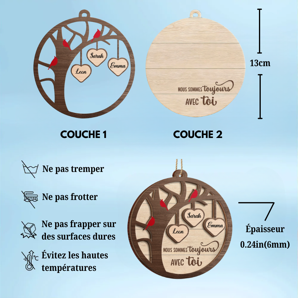 Décoration commémorative en bois à 2 couches personnalisée – Orement de Noël avec cardinal
