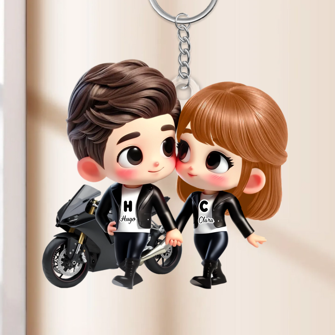 Porte-clés en acrylique Couple à moto – Cadeau pour couple