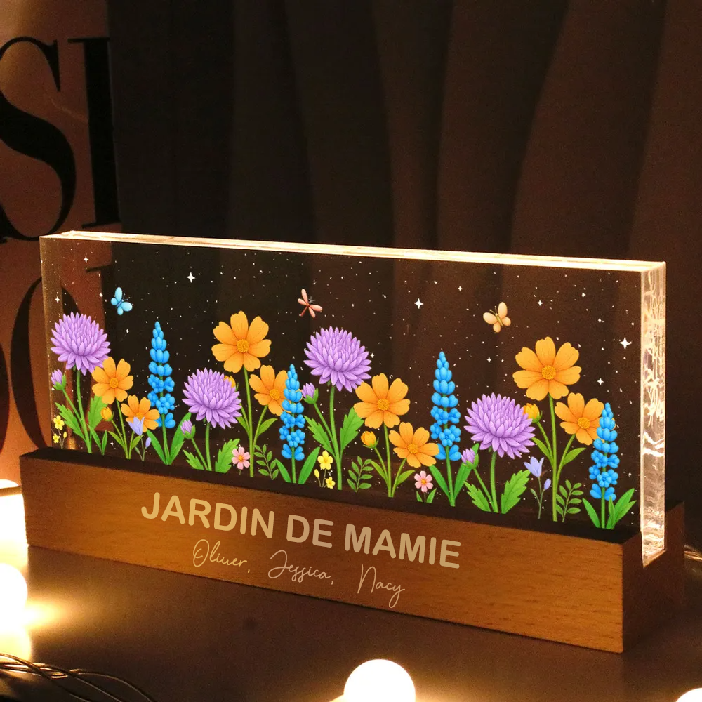 Veilleuse LED personnalisée avec motif floral – Cadeau pour mamie et maman