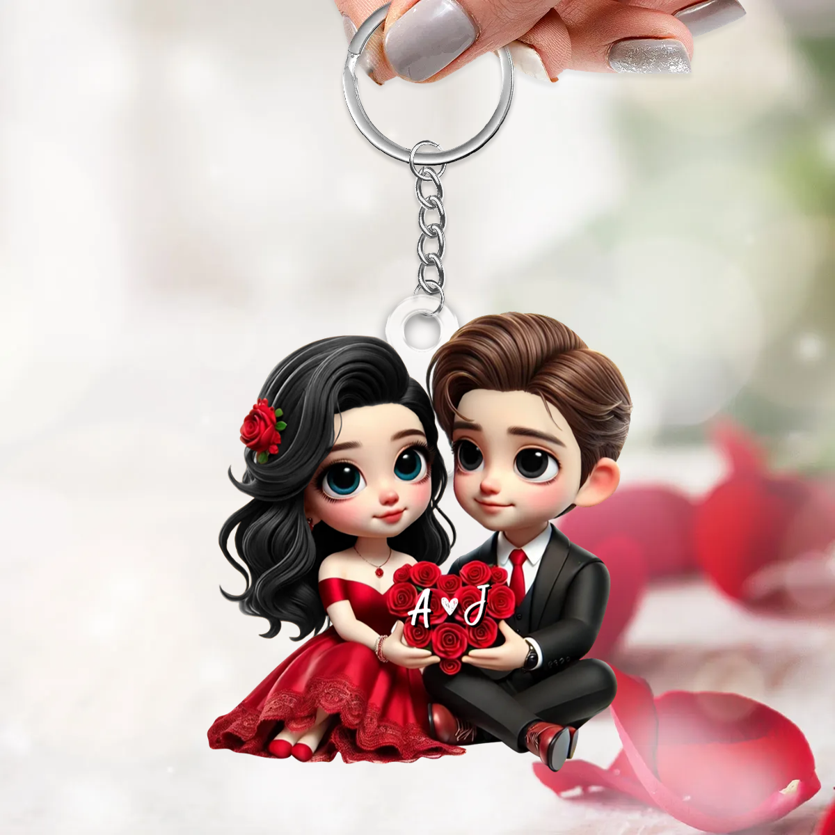 Couple avec cœur – Porte-clés en acrylique personnalisé, cadeau pour couple