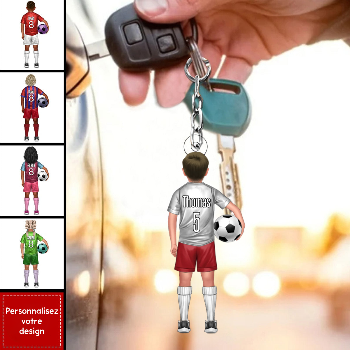 Enfant footballeur – Porte-clés personnalisé pour fils et fille