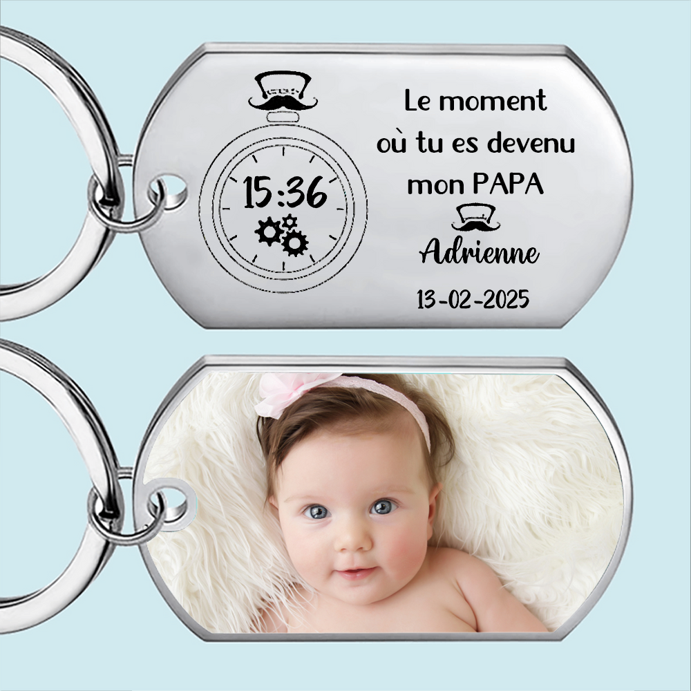 Porte-clés en acier inoxydable avec photo – Cadeau pour la fête des pères