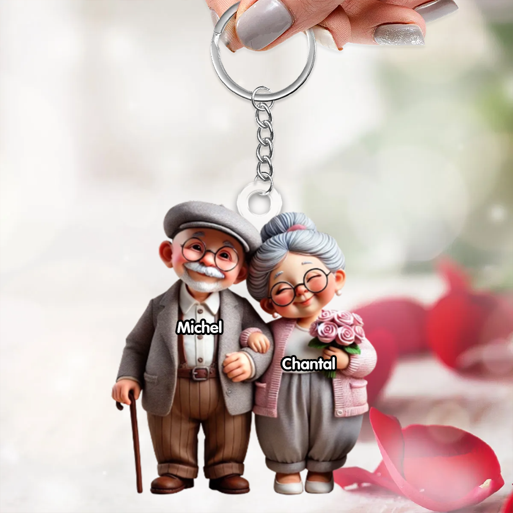 Porte-clés en acrylique pour couple âgé avec noms – Cadeau pour couple et grands-parents