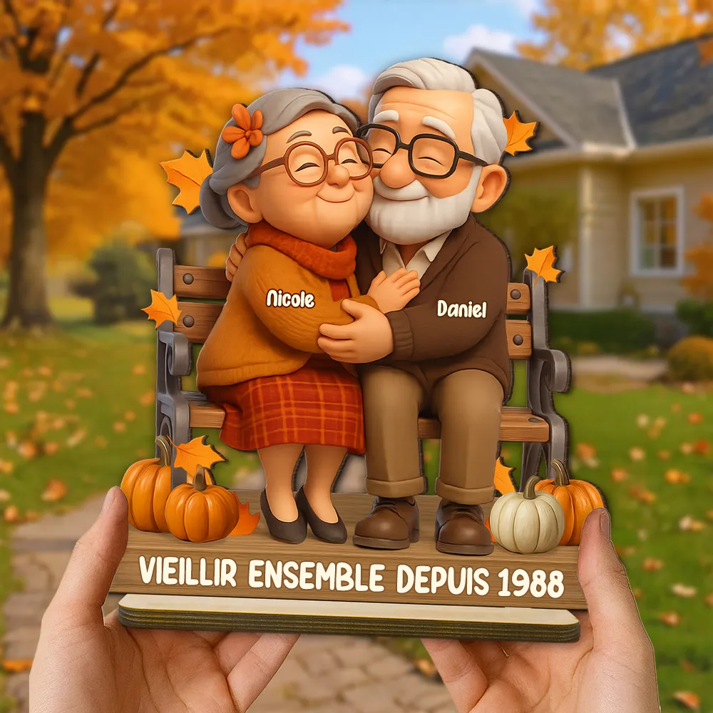 Plaque en bois personnalisée pour couple âgé avec noms et texte