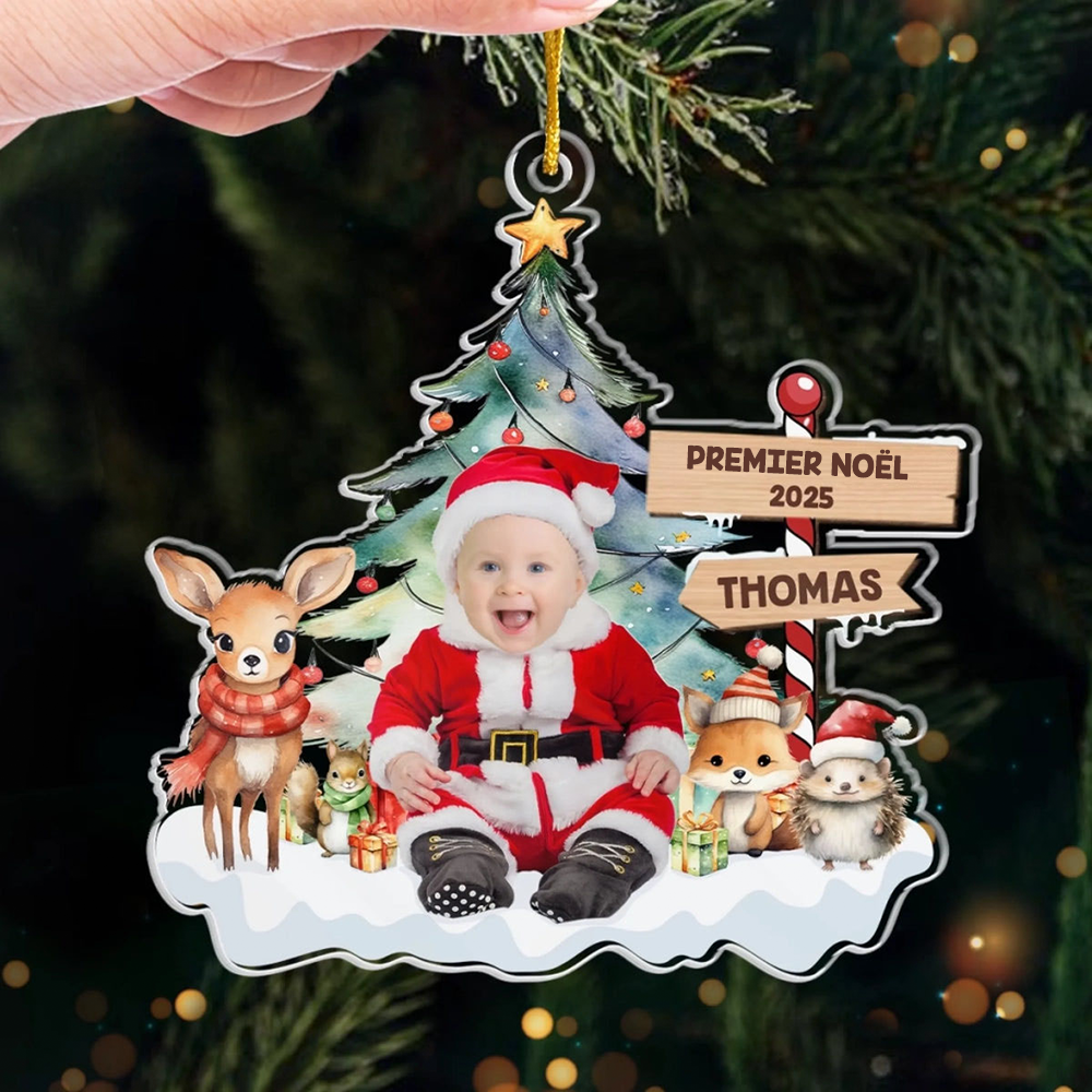Premier Noël pour bébé Orement photo en acrylique pour Noël avec texte et nom