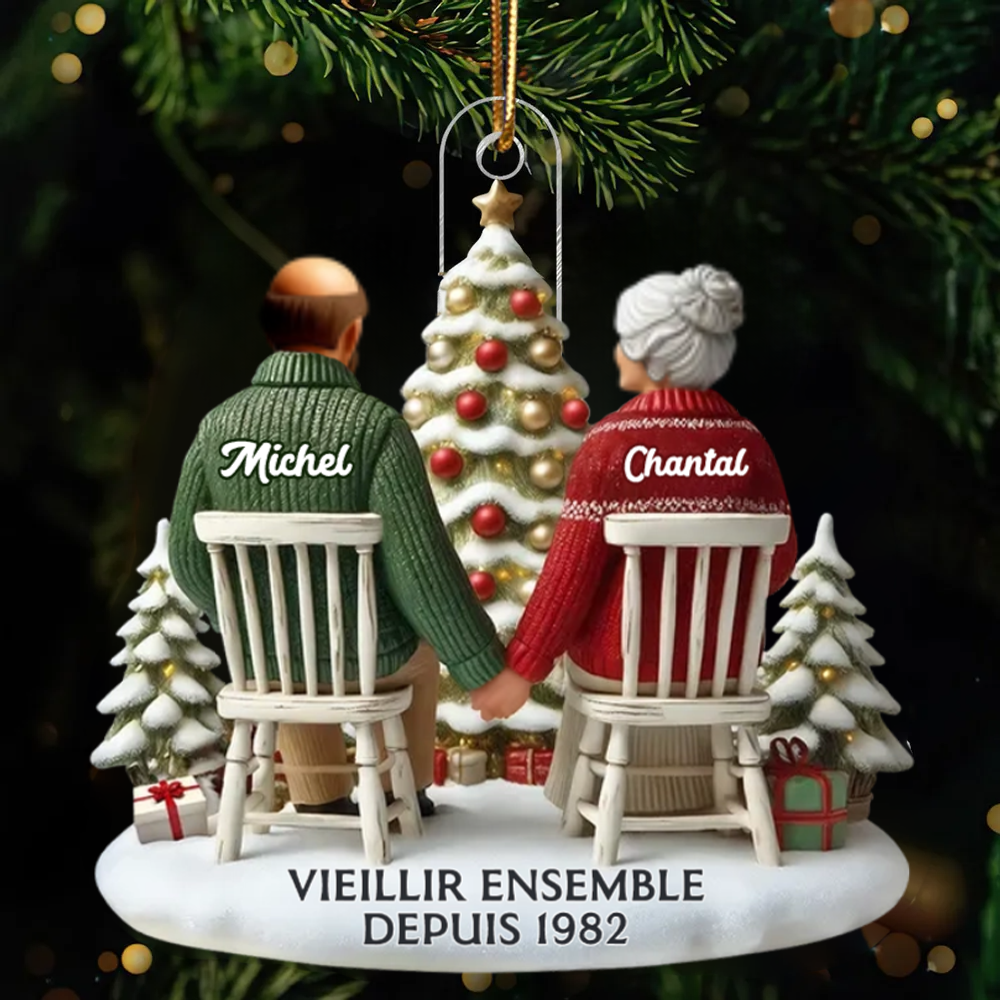 Ornement de Noël plate en acrylique – « Vieux couple »