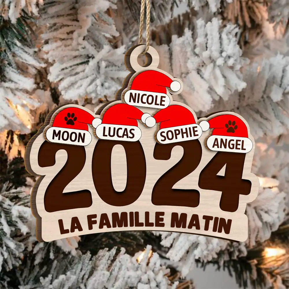 Pendentif de Noël personnalisé 2024 - Noms de famille et animaux domestiques